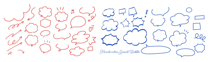 筆で書いたシンプルなふきだしセット　赤青
