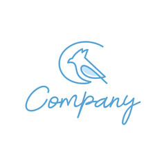 Letter C Blue Jay Bird, Line Logo Illustration Editable Vector Template. Good For Businesses Related To Nature, Birds, Beauty, etc.