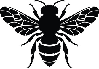 Striking Black Silhouette of a Bee, Bold Bee Icon in Silhouette