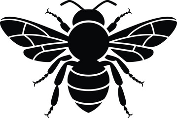 Vector Illustration of a Black Silhouette Bee, Black Bee Graphic in Silhouette Style