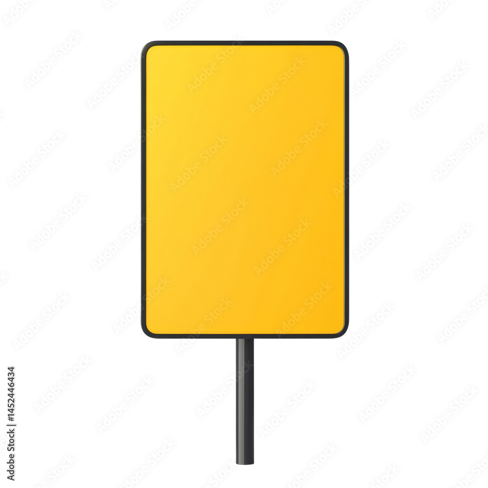 Poster vibrant yellow sign on a slim post, an inviting blank canvas for informational messaging, isolated o