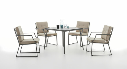 Modern Dining Set Beige Upholstery Metal Frame Table Chairs