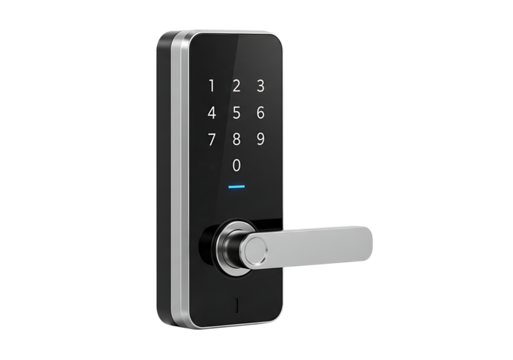 Modern electronic door lock keypad for home security and access control system isolated on transparent background