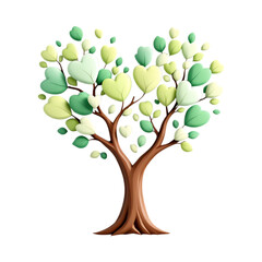 Heart shaped tree with green and white leaves. Love, nature, spring concept.