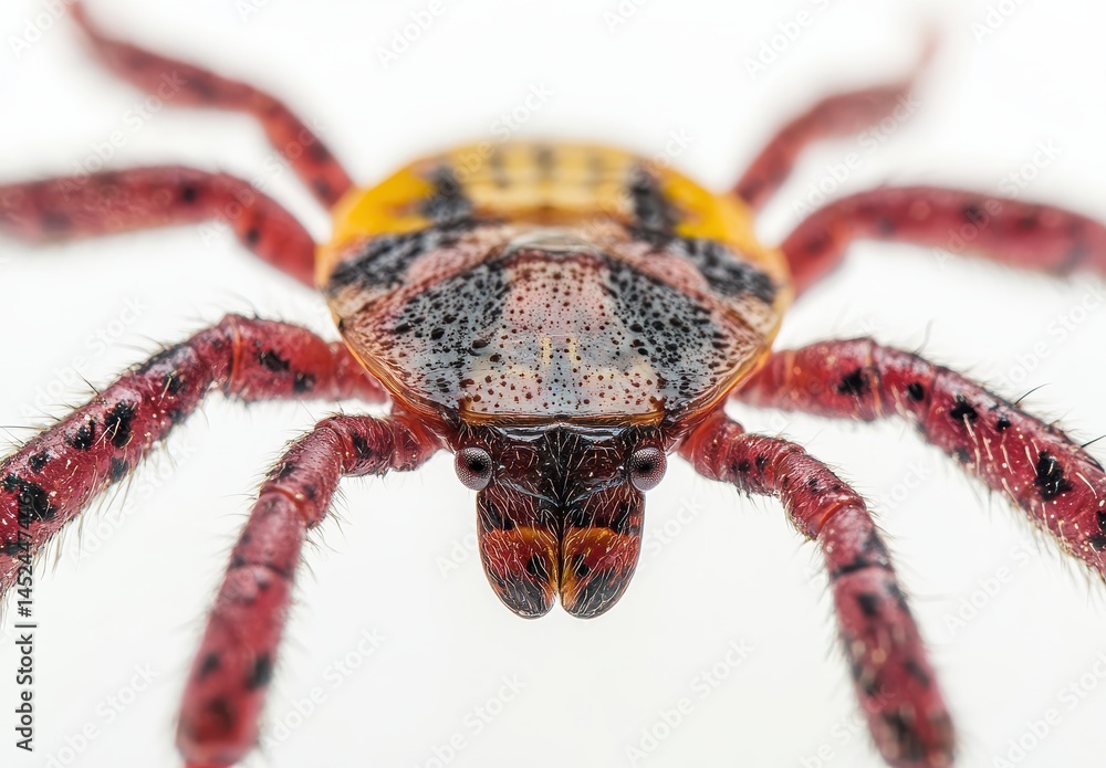 Poster close-up of a colorful spider with unique patterns and textures, showcasing its intricate anatomy an