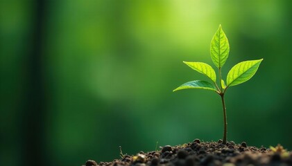 Delicate young tree, slender stem, vibrant green leaves , young, macro