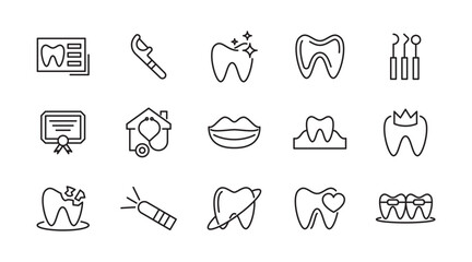 Dental line icon set. Related to tooth, dentist, toothpaste, toothbrush, teeth, implant, clean teeth, dentist, implant, braces line icon set. UI thin line icon pack.