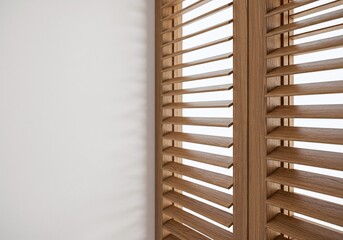 Wooden window shutters interior design home decor sunlight light control isolated on white background