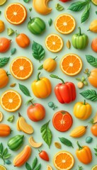 Vibrant Fruits and Vegetables Pattern