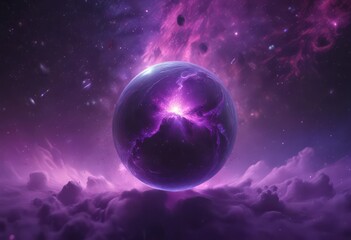 Obraz premium Glowing orb floats in vibrant purple nebula Cosmic dust swirls around , vibrant, stellar, cosmic dust