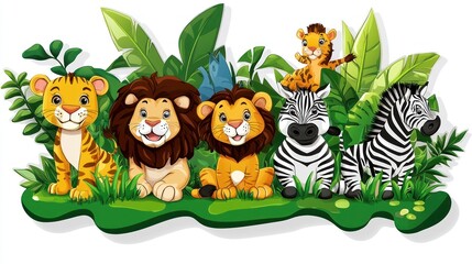 Fun jungle safari sticker with lions, tigers, and zebras