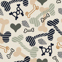 Dog Bone vector dog paw doodle Seamless pattern. Packaging paper design, pet food accessories package.