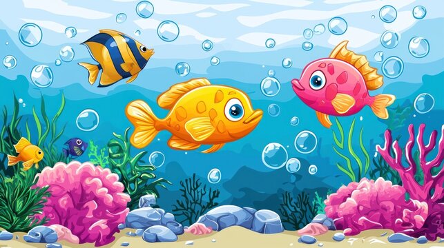 Fun under-the-sea theme sticker with fish and coral