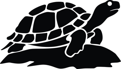 Simple Silhouette of a Turtle on a Base, Turtle Icon with Stand in Silhouette