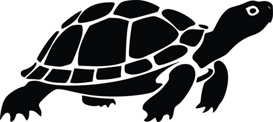 Simple Silhouette of a Turtle, Simple Turtle Icon in Flat Black