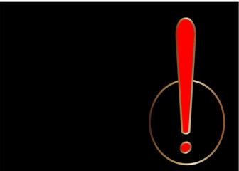 Elegant exclamation mark illustration, red and gold, warning or attention symbol with copy space
