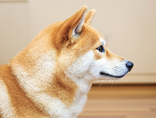 profile view of a shiba inu dog with reddish-brown fur