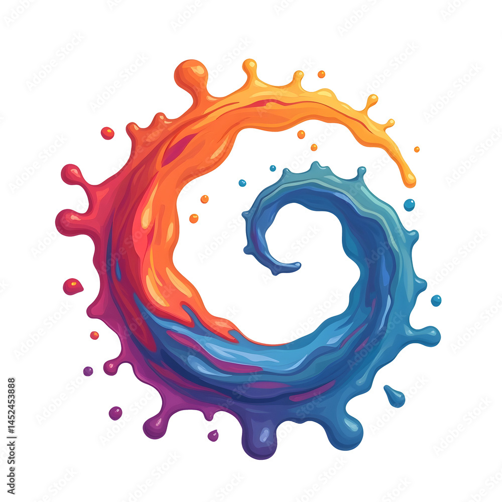 Poster colorful splash design with vibrant hues creating dynamic swirl effect., cut out