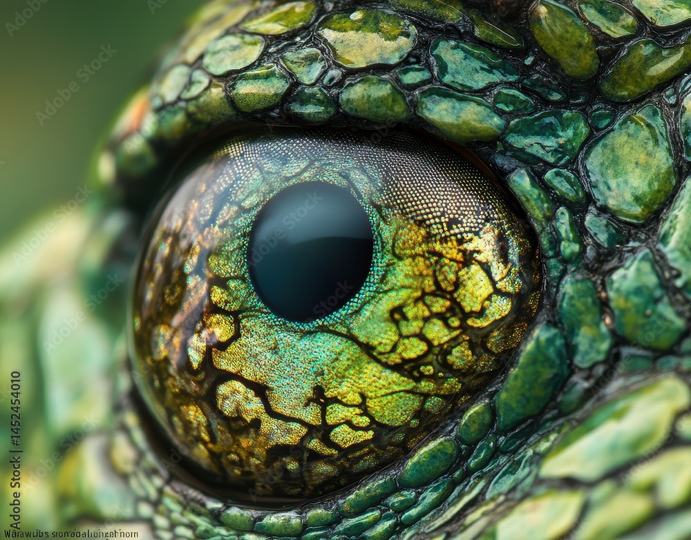 Poster close-up of an eye of a colorful lizard with intricate patterns and vibrant colors showcasing nature