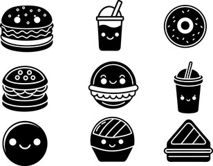 fast food silhouette vector icons , fast food icons set isolated, set of funny cartoon faces, set of cartoon faces, set of funny faces,ice cream icons, ice cream set, funny easter eggs, set of easter.