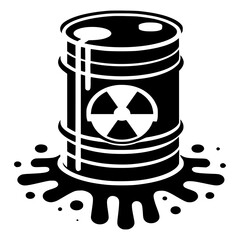 Leaking radioactive waste barrel icon, toxic waste hazard symbol, environmental pollution warning, nuclear contamination concept, industrial safety illustration, vector graphic for infographics