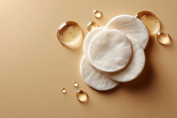 Soft, white cleansing pads arranged atop a  neutral backdrop.