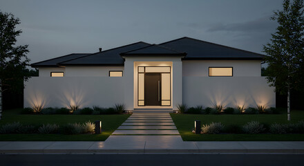 Modern Home Exterior At Night With Architectural Lighting Showcase