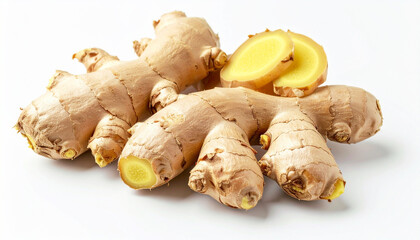 Fototapeta premium Fresh ginger against a white background. AI