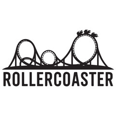 Vector roller coaster ride silhouette park. Rollercoaster icon illustration skyline concept Vector Black silhouettes. with white background