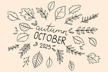 Doodle Leaves Fall Line Drawing Autumn October 2025