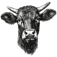 Cow sketch, vintage engraving, old woodcut style, antique farm animal, rustic cattle vector, retro illustration, traditional livestock art, country style bovine, engraved farm design