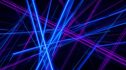 Abstract Laser Beam Art: Captivating the eye, this abstract artwork showcases an electrifying fusion of violet and blue laser beams dancing across a sleek, black backdrop.