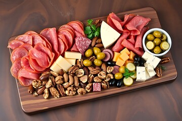 Gourmet Charcuterie Board with Meats Cheeses Olives and Nuts