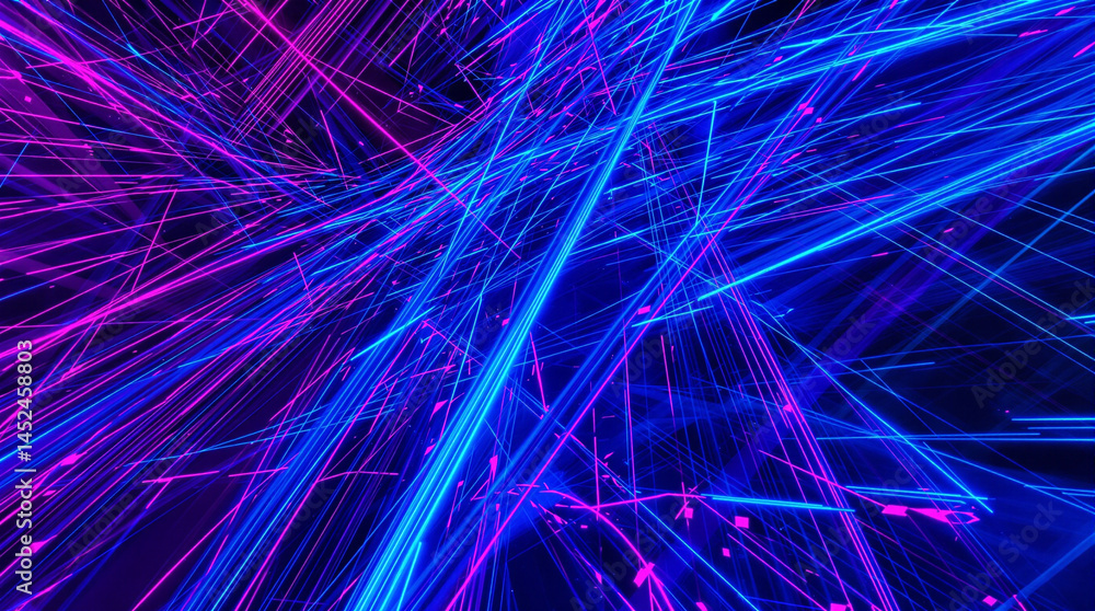 Poster digital network: an abstract display of interconnected data streams, bursting with vibrant neon ligh