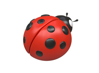 3d image of a ladybug. A cute ladybug with black spots on its red back. An insect in a 3d cartoon style