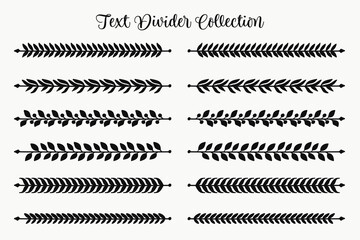 Silhouette floral vine line divider for text layout separator decoration hand drawn element collection.Vector illustration