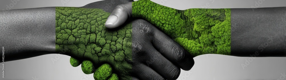 Poster artistic representation of two hands in harmony through double exposure illustrating connection, uni