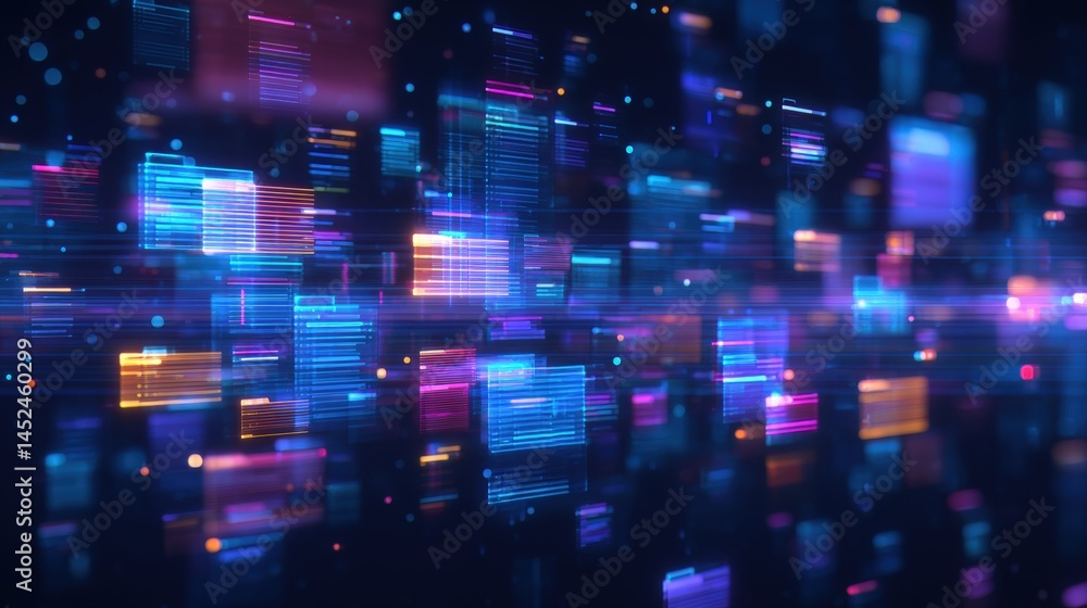 Poster abstract network grid with files and folders, futuristic software interface, digital document manage