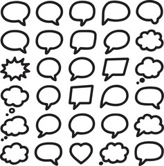 Fototapeta premium Hand drawn doodle style comic chat and message speech bubble icons set vector art illustration
