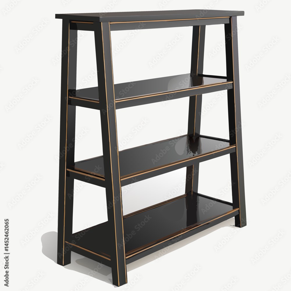 Poster create a bold, vector illustration of a simple bookshelf with three shelves, showcasing clean lines 