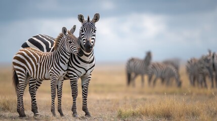 Obraz premium Emotional moment between zebra calf and mother