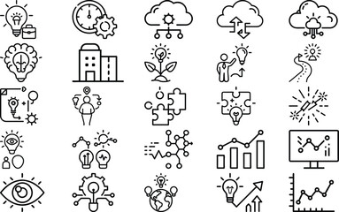 Innovation and Business Growth Icons Collection - Editable Vector Icons for Creativity, Strategy, and Analytics