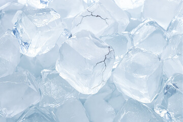 close-up of many translucent ice cubes with visible fractures