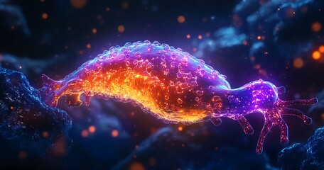 Microscopic Cell Structure Glowing Vibrant Colors Dynamic 3D Illustration