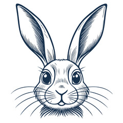 Design a bold, vector illustration of a bunny's face featuring long ears, using thick black strokes.  Ensure a simple, clean style.