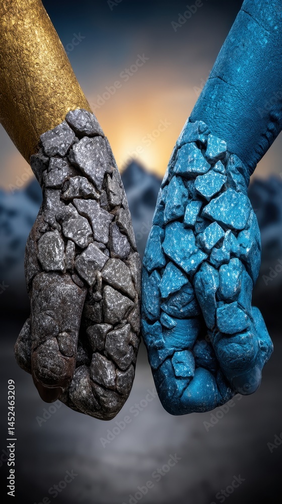 Poster harmony of hands in double exposure illustration showcasing artistry through unique textures and col