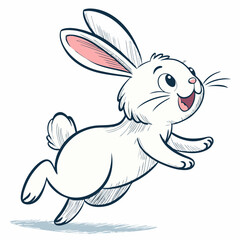Create a vector illustration of a bold-outlined bunny mid-jump, exhibiting dynamic energy.  The style should be clean and modern.