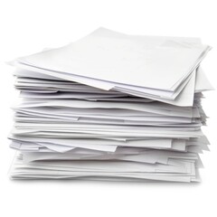 A stack of white paper sheets document text.