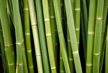 Obraz premium Close-up of a bunch of green bamboo stalks with brown stems