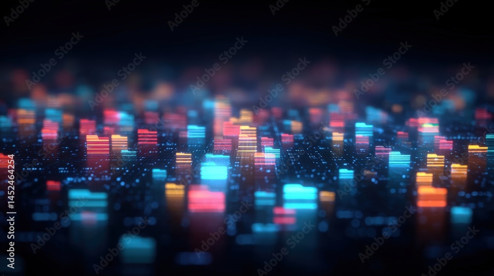 Poster abstract network grid with files and folders, futuristic software interface, digital document manage